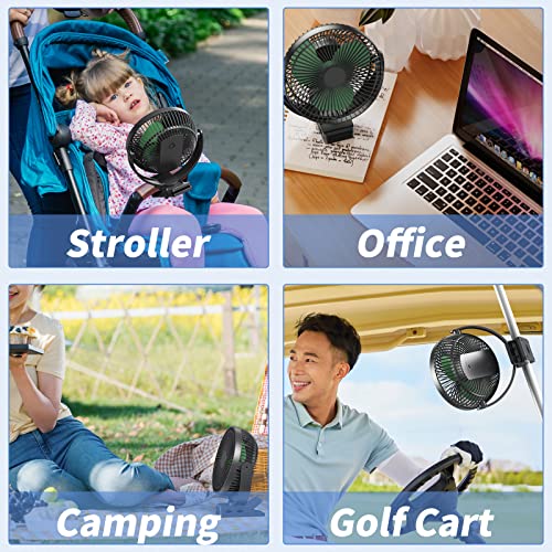 Clip on Fan, Rechargeable Portable Fan, 8 Inch Small Desk Fan - 10000mAh Battery Powered Fan with 4 Speed, 360° Rotation Personal Fan Suitable for Golf Cart, Bedroom, Travel and Camping (Green) - color: Black+Green