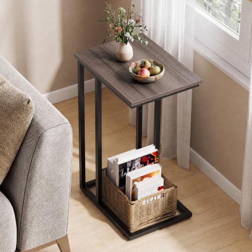 WLIVE Small Side Table, C Shaped End Table for Couch, Sofa and Bed, Tv Tray Table that Slides Under for Living Room, Bedroom, Bedside, Gray and Black - color: A-grey
