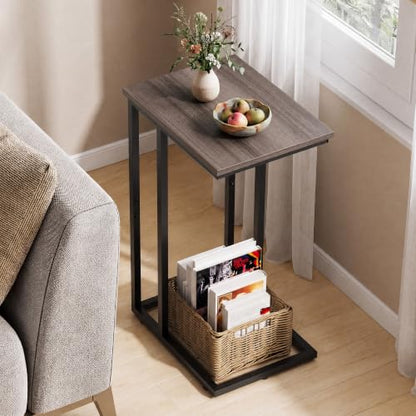 WLIVE Small Side Table, C Shaped End Table for Couch, Sofa and Bed, Tv Tray Table that Slides Under for Living Room, Bedroom, Bedside, Gray and Black - color: A-grey