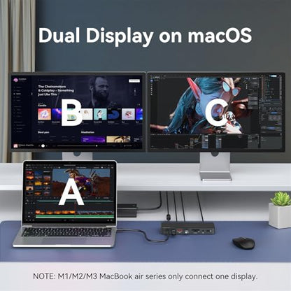 MOKiN Thunderbolt 4 Dock, Laptop Docking Station Dual Monitor, 8k@30hz Hdmi, 3*TB4 Ports 40Gb/s, USB-A/C, 2.5GbE Ethernet, Audio, SD, 85w Power for MacBook,Dell,Lenovo(Thunderbolt Certified)