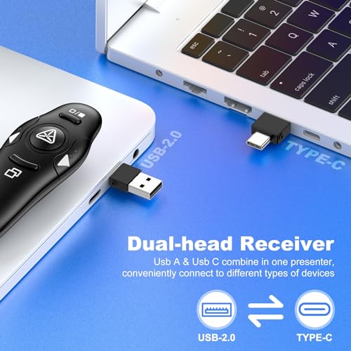 Presentation Remote Clicker, USB A & USB C Wireless Presenter for PowerPoint Presentation Remote, RF 2.4GHz Slide Advancer for Mac, Keynote, Computer, Laptop - style: Classic