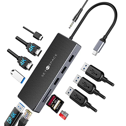 SETMSPCE Docking Station(Three Monitors), DP 4K@60Hz, 2*HDM 4k@60Hz,PD100W, 2*USB-A 10Gbps, PD100W, RJ45 1000Mbps, 2*USB-A 2.0, SD/TF, Audio, Docking Station for USB-C Devices' Data Transmission - size: PD, HDMI, USB-A, SD, TF, 3.5mm Jack, RJ45, DP