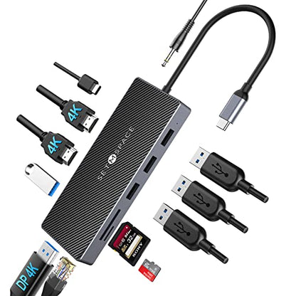 SETMSPCE Docking Station(Three Monitors), DP 4K@60Hz, 2*HDM 4k@60Hz,PD100W, 2*USB-A 10Gbps, PD100W, RJ45 1000Mbps, 2*USB-A 2.0, SD/TF, Audio, Docking Station for USB-C Devices' Data Transmission - size: PD, HDMI, USB-A, SD, TF, 3.5mm Jack, RJ45, DP