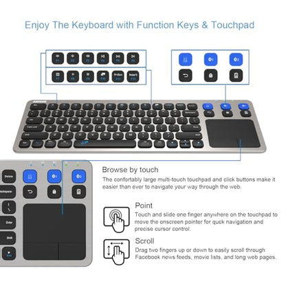 Arteck Universal 2.4G Wireless and Bluetooth Touch TV Keyboard Multi-Device with Easy Media Control and Build-in Touchpad Keyboard for Smart TV, TV Box, TV-Connected Computer, Mac, HTPC