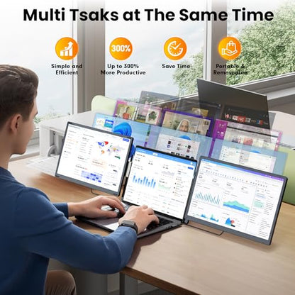Upgraded Detachable 15.6" Laptop Screen Extender,FHD 1080P IPS Triple Portable Monitor for Laptop, Multiple Screens Design Monitor Extender for 13"-17.3" Laptops (Mac, Wins, Android, Dex)