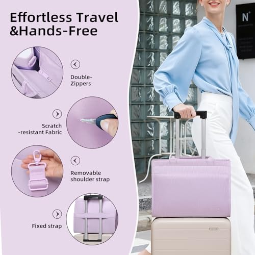 Laptop Tote Bag for Women, Large Canvas Totes with Zipper and Key Fob, Work School Bag Travel Bag Teacher Nurse Purse - color: Lavender