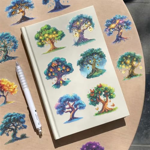 Fantasy Magic Tree Stickers Pack – 50pcs Clear Waterproof Scrapbook Decals for Journaling, Diary, Collage, Laptop, Water Bottle, Planner, Aesthetic Nature Forest Tree of Life Sticker (Colourful-B1) - color: Colourful-b1