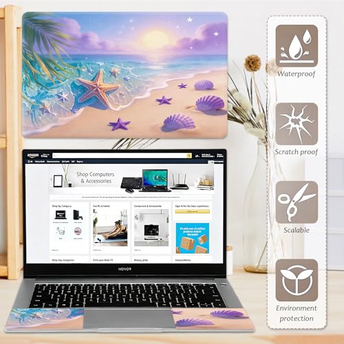 Laptop Skin 12.1-15.6 inch Removable Universal Reusable Laptop Sticker Decal,Waterproof No Residue Vinyl Cover,Scratch-Resistant Cuttable Full Wrap Sticker for Notebook, Pastel Ocean Beach Starfish - color: Pastel Ocean Beach Starfish