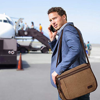 Modoker Messenger Bag for Men, 13 Inches Laptop Satchel Bags, Canvas Shoulder Bag with Bottle Pocket - color: Brown