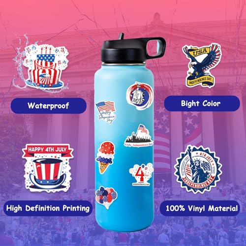 100 PCS 4th of July Stickers, Patriotic Stickers for Decorations, USA Waterproof Vinyl Stickers for Water Bottles, Laptop, Phone, Tablet, Guitar, Bike, Car - style: 4th of July