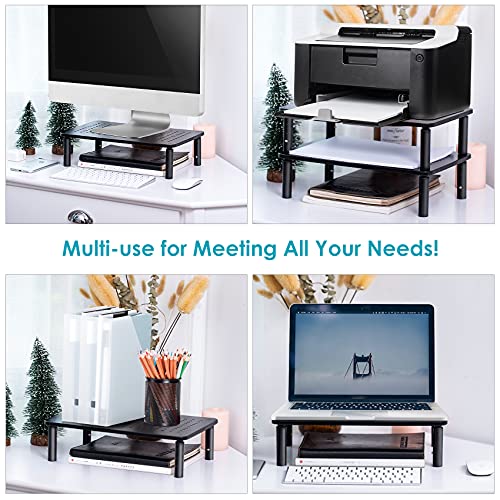 2 Pack Monitor Riser Desktop Stand Flat Screen TV Monitor Stand Riser | 3 Height Adjustable PC Stand with Mesh Platform Sturdy Metal Laptop Computer Monitor Stand Shelf for Printer, iMac