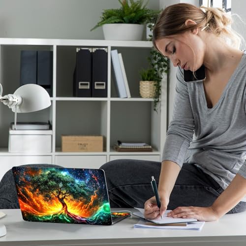 Laptop Skin Sticker Decal 12" 13" 13.3" 14" 15" 15.6",Waterproof Scratch Resistant Vinyl,Reusable Easy to Apply,for MacBook HP Dell Notebooks Netbooks Laptop,2 Wrist Pads,Colorful Green Tree - color: Colorful Green Tree