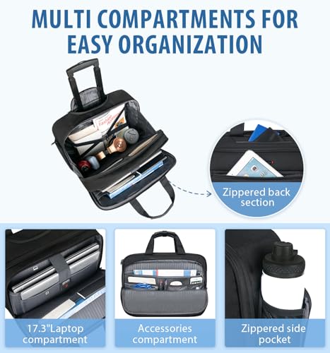 EMPSIGN 17.3 Inch Rolling Laptop Bag for Women/Men, Black | Waterproof Rolling Computer Bag, Carry-on Briefcase with Wheels, Personal Item Suitcase for Travel/Work/Business