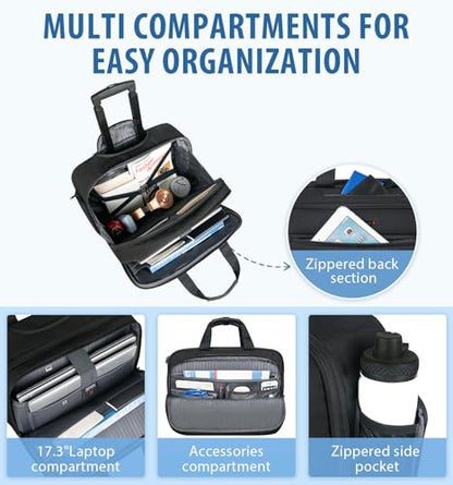 EMPSIGN 17.3 Inch Rolling Laptop Bag for Women/Men, Black | Waterproof Rolling Computer Bag, Carry-on Briefcase with Wheels, Personal Item Suitcase for Travel/Work/Business