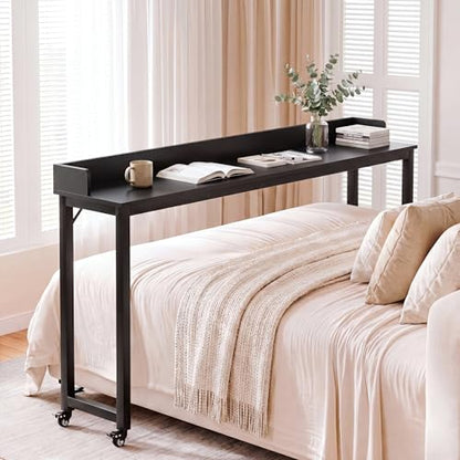 Clevich Overbed Table with Wheels, 16" D x 71" W x 41" H Mobile Bed Desk | Queen Full Size Mobile Computer Desk with eavy Duty Metal Leg, Standing Laptop Cart, for Bedroom, Living Room - color: Black