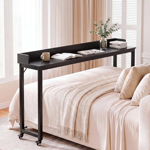 Clevich Overbed Table with Wheels, 16" D x 71" W x 41" H Mobile Bed Desk | Queen Full Size Mobile Computer Desk with eavy Duty Metal Leg, Standing Laptop Cart, for Bedroom, Living Room - color: Black