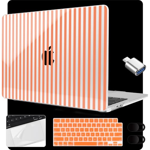 MEEgoodo Case for M5/M4/M3/M2 MacBook Air 15 inch Case 2026 2025 2024 2023, Laptop Shell Fit Model (A3448/A3241/A3114/A2941) for MacBook Air 15.3-inch, Orange Stripes - color: Orange Stripes