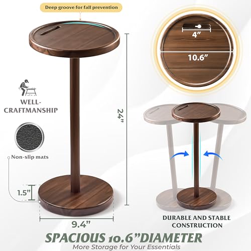 BLUEWEST 24.4 in Tall Compact Drink Table, Flat Top, Weighted Base, Walnut | Durable Pedestal Accent Table for Living Rooms, Bedrooms or Offices, with a Compact Design for Cocktails and Everyday Drinks. - color: Large Walnut