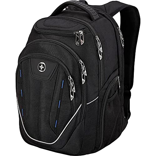 Swissdigital Design TSA-Friendly Large Backpack, Business Laptop Backpack for Men with USB Charging Port/RFID Protection Black | J16BT-1 - color: Black/Blue