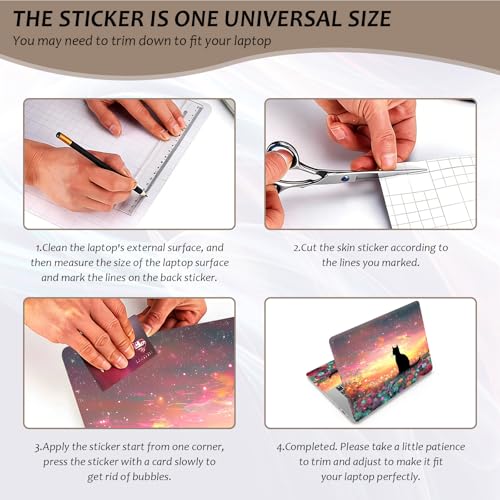 Laptop Skin 12.1-15.6 inch Removable Universal Reusable Laptop Sticker Decal,Waterproof No Residue Vinyl Cover,Scratch-Resistant Cuttable Full Wrap Sticker for Notebook, Cute Cat Starry Flower Field - color: Cute Cat Starry Flower Field
