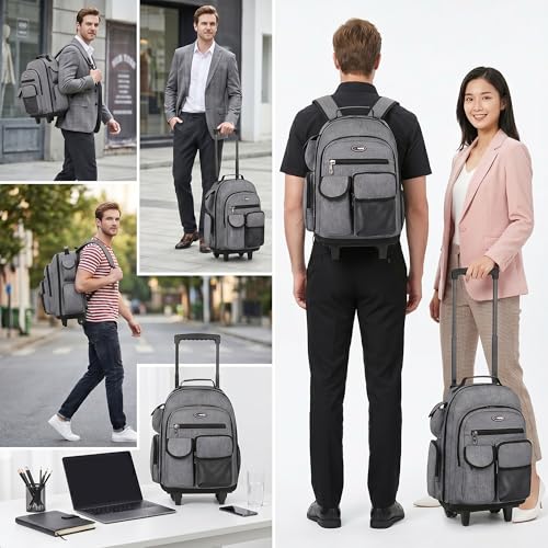20" 2-in-1,Wheeled Travel Luggage Bag w/Telescopic Handle | Rolling Travel Luggage w/2 Wheels,Trolley Suitcase,Spacious Storage Design,2560-20''-Grey - color: JH-2560-Grey-20