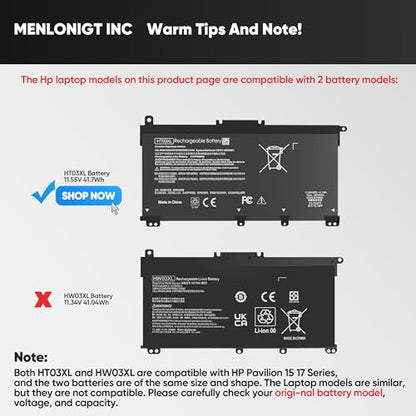 L11119-855 Laptop Battery HT03XL for HP Pavilion 14-CE 14-CF 14-DF 15-CS 15-DA 15-DB 15-DW 17-by 17-CA Series 15-CS0053CL 15-DW0033NR 15-DA0014DX L11421-542 L11421-2C2 HSTNN-UB7J HSTNN-DB8R HT03041XL - size: 7.35 x 3.5 x 0.25 inches L11119-855 BATTERY