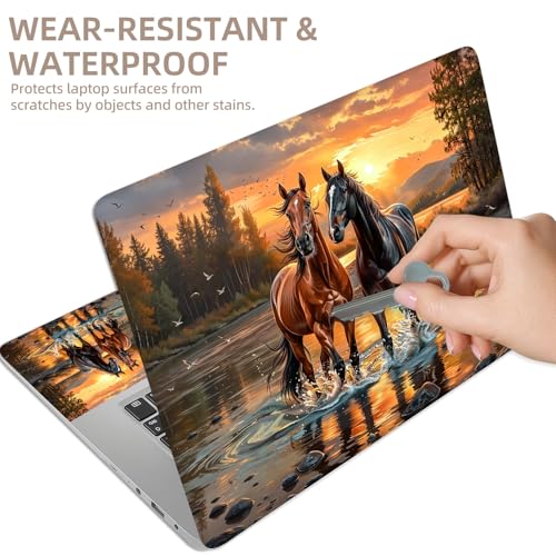 Universal Laptop Skin Sticker for 12/13/14/15.6 Inch Laptops, Reusable Vinyl Laptop Decal Cover, Waterproof Scratch Resistant Notebook Skin with 2 Wrist Pads,Two Horses Sunset - color: Two Horses Sunset
