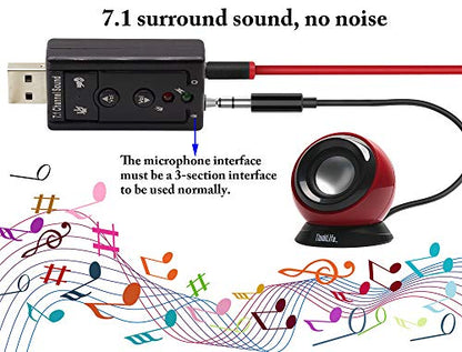 Hi-Speed USB 2.0 7.1-Channel Virtual USB 3D Stereo Audio Adapter External Sound Card with 3.5 mm Audio and Microphone Ports, Internal Amplifier and Volume Controls - color: led