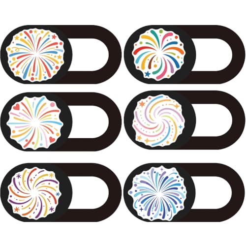 6Pcs 6 Styles Laptop Camera Cover Fireworks Design 0.03 Inch Ultra Thin Webcam Cover Slide for Mini PC Phone Desktop Tablets Plastic Durable Privacy Protectors for Home Office Work Use - color: Fireworks
