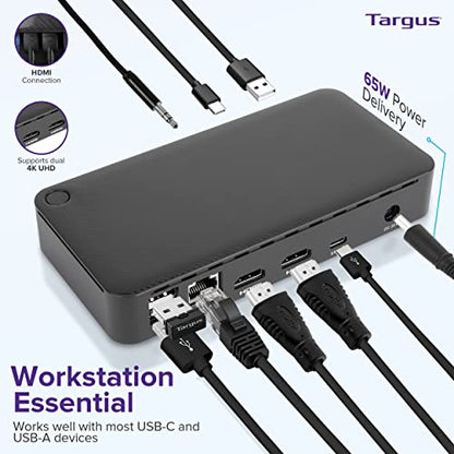 Targus USB C Docking Station Universal DV4K, USB C Laptop Docking Station Dual Monitor 2 HDMI, 65W Power Delivery, DisplayLink Works w/Operating Systems Like Windows, Mac, Android, iOS (DOCK310USZ) - size: Dual Monitor 4K, 5 Gbps, 65 Watt