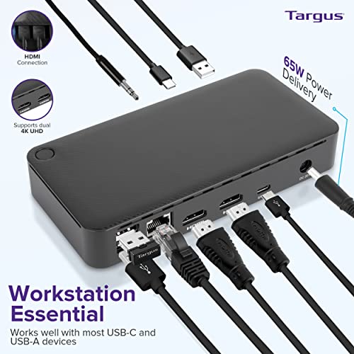 Targus USB C Docking Station Universal DV4K, USB C Laptop Docking Station Dual Monitor 2 HDMI, 65W Power Delivery, DisplayLink Works w/Operating Systems Like Windows, Mac, Android, iOS (DOCK310USZ) - size: Dual Monitor 4K, 5 Gbps, 65 Watt