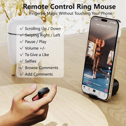 Scrolling Ring,Mini Air Finger Ring Mouse with Touchpad,Bluetooth/2.4G Wireless Rechargeable Finger Scroller for iPhone/Android/PC/Tablet,Remote Control with Charging Case for Tiktok/Camera/Video