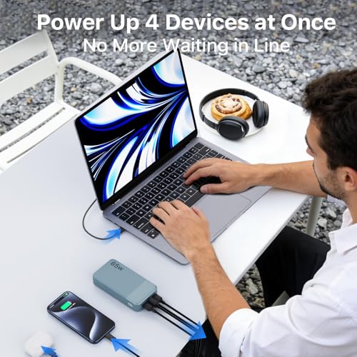NOBIS Portable Charger, 65W 20000mAh Power Bank Fast Charging PD QC, 2 USB-C(in/Out) & 2 USB-A Battery Pack with Digital Display for Laptop Phone 17 Tablet Earbuds - color: Blue