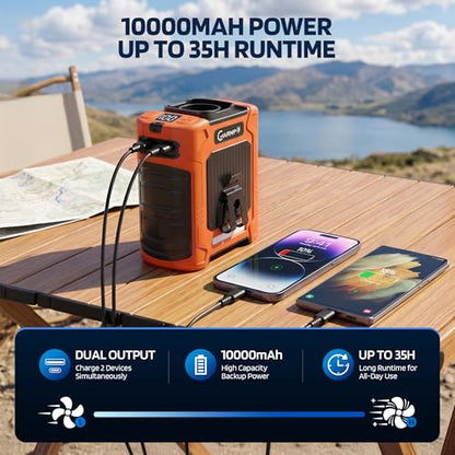 Portable Waist Fan, 10000mAh Rechargeable Belt Clip Fan, 59ft/s Turbo Airflow, 18500RPM 6-Speed, Up to 35H Hands-Free Cooling with Bottom Air Intake, LED SOS Light for Jobsite, Outdoor Work, Camping