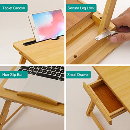 Laptop Desk for Bed, COIWAI Bed Tray,Laptop Lap Desk,Foldable Portable Tray for Sofa Couch Floor, Adjustable Height and Angle, with Tablet Phone Hold Slot,with Storage Drawer - size: 21.7" *13.8" Height/Angle adjust