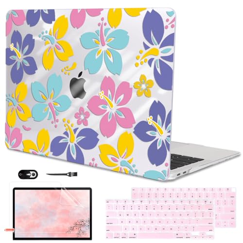 for MacBook Air 13 Inch Case 2021 2020 2019 2018, Pattern Plastic Hard Shell Case Keyboard Cover for Mac Air 13 A2337 M1 A2179 A1932 with Touch ID & Retina Display, Colorful Hibiscus Flower - color: Colorful Hibiscus Flower