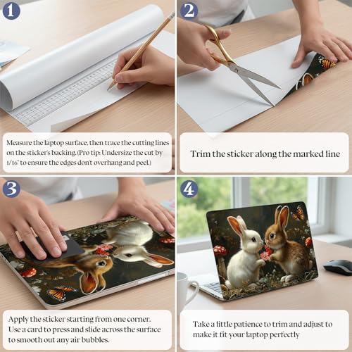 Universal Laptop Skin Sticker Decal,15.6 Inch Laptop Vinyl Cover for 13" 14" 15.6" Laptop,Scratch-Resistant Waterproof Protector Wrap,Reusable with Wrist Pads,Flower Bunny Pair - color: Flower Bunny Pair
