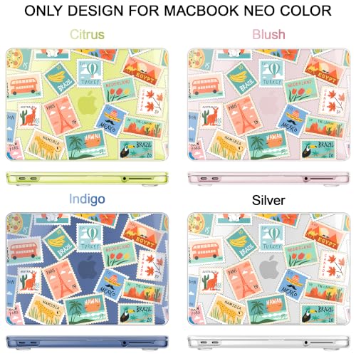 Compatible with MacBook Neo 13 inch (2026 Release A3404) (A18 Pro) with Liquid Retina Display, Printed Slim Protective Case with Screen Protector & Keybaord Cover, Post Stamps - color: Post stamps
