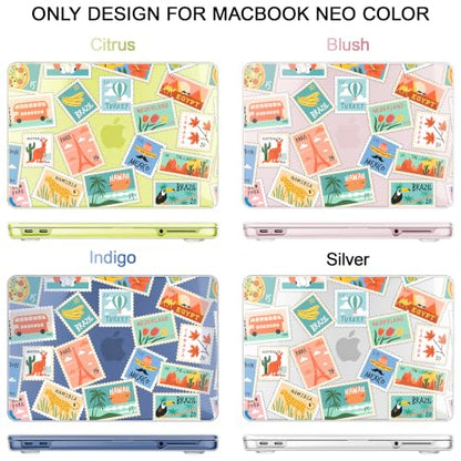 Compatible with MacBook Neo 13 inch (2026 Release A3404) (A18 Pro) with Liquid Retina Display, Printed Slim Protective Case with Screen Protector & Keybaord Cover, Post Stamps - color: Post stamps