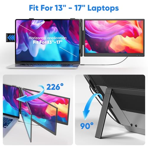Laptop Screen Extender, 14” FHD 1080P Portable Monitor for Laptop, 0.27" Ultra-Thin Display with 100% sRGB, Dual Screen Extender for 13–17” Laptops, Plug & Play for Windows/Mac/Chrome/Android - size: 14“ Double Screen Extender