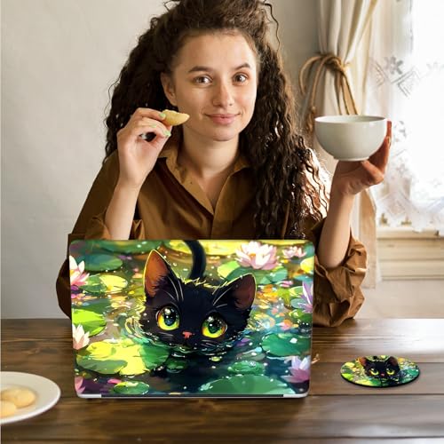 Laptop Skin Sticker Decal 15.6 Inch,12 13 13.3 14 15 15.6 in Laptop Netbook Skins for Notebook,Art Decal Removable Waterproof Scratch Resistant,Universal Vinyl Cover,Cute Cat Lotus - color: Cute Cat Lotus