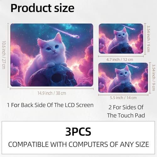 Galaxy Nebula Cat Universal Laptop Skin Sticker 3PCS, Protective Decal Trim-to-Fit 11.6" 13.3" 14" 15.6" Laptop Vinyl Cover, Removable Anti-Scratch Computer Decal Protector - color: Galaxy Nebula Cat
