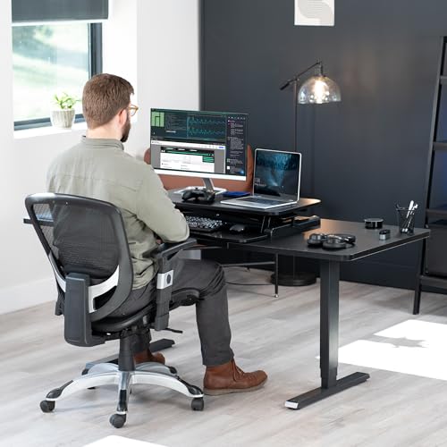VIVO 32 inch Carbon Fiber Desk Converter, K Series, Height Adjustable Sit to Stand Riser, Dual Monitor and Laptop Workstation with Wide Keyboard Tray, Black, DESK-V000KR - color: Black Carbon Fiber, size: 32"