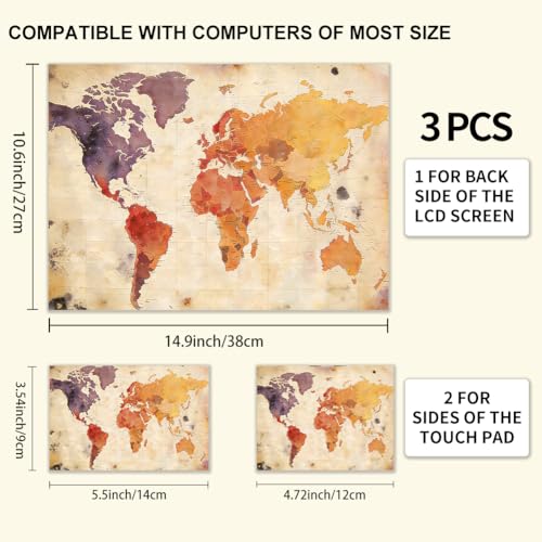 3Pcs Map Laptop Skin Sticker Universal Removable Vinyl Stickers Fits for 12.1 13 14 15.6 16 Inch Waterproof Notebook Decal Cover Gift - style: map