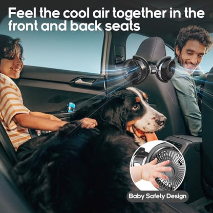 Car Fans for Backseat Kids, USB Dual Head Car Seat Fan for Baby with Strong Wind to Circulate Cool Air , 3 Speed Separate Control, 360° Adjustable Clip Rear Headrest Quiet Fan for SUV, Sedan & Truck - color: Grey