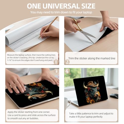 Universal Laptop Skin Sticker for 12/13/14/15.6 Inch Laptops, Reusable Vinyl Laptop Decal Cover, Waterproof Scratch Resistant Notebook Skin with 2 Wrist Pads,Cowboy Highland Bull - color: Cowboy Highland Bull
