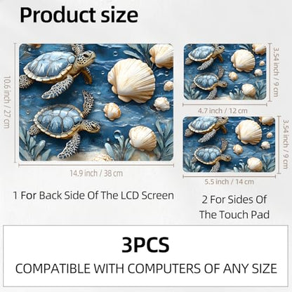 Sea Turtles and Shells Stone Universal Laptop Skin Sticker 3PCS, Protective Decal Trim-to-Fit 11.6" 13.3" 14" 15.6" Laptop Vinyl Cover, Removable Anti-Scratch Computer Decal Protector - color: Sea Turtles and Shells Stone