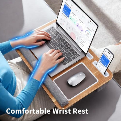 Home Office Lap Desk with Wrist Rest Wrist Rest, Mouse Pad, and Phone Holder Large Laptop Bed Desk for Notebook, Laptop, Tablet, Lap Stand Fits Up to 17 Inch Laptops (Woodgrain) - color: Woodgrain, size: Large