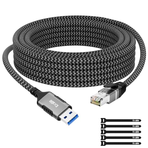 USB to Ethernet Cable 25 FT, USB 3.0 A Male to RJ45 Male Cord, Directly Connected, Aluminum Portable Gigabit LAN Network Cable for Laptop, PC, Switch, More, Braided with 5 Pcs Ties - size: 25FT, style: USB A to Ethernet