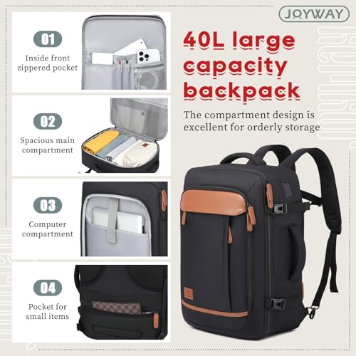 Joyway Expandable Carry on Luggage Sets Airline Approved, Lightweight Hard Shell 20 Inch Carry-on Suitcase with Spinner Wheels - color: Black, size: Carry on luggage